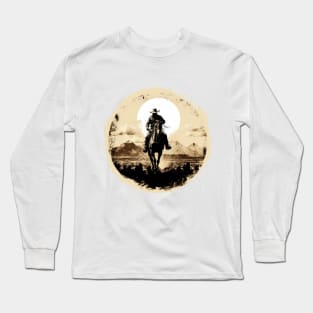 Riding the Moonlit Range: Cowboy Silhouette Long Sleeve T-Shirt